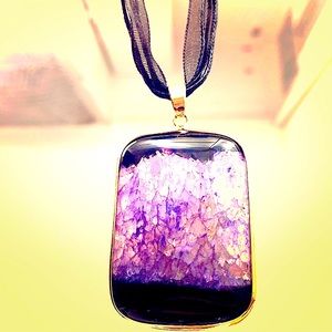Gold plated Purple and Black Druzy pendant
